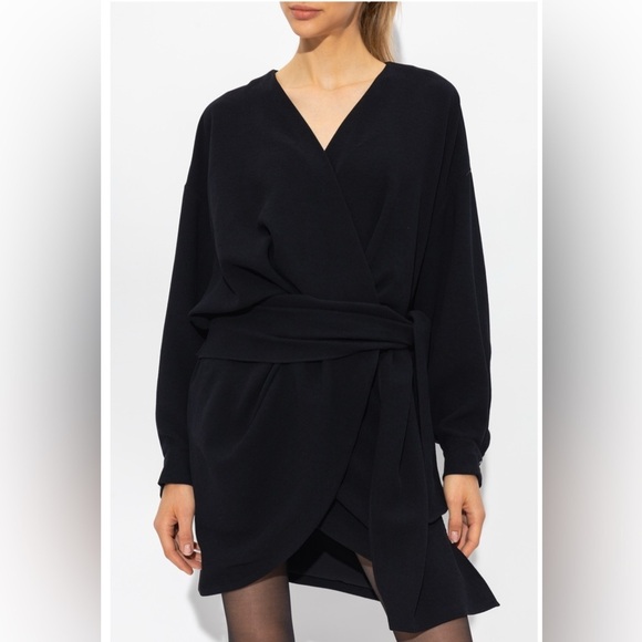 NWT IRO Marilou Wrap Longsleeve Elegant Black Mini Dress Size Small - Picture 2 of 4